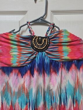 HeartSoul Blue and Coral Striped Maxi Dress